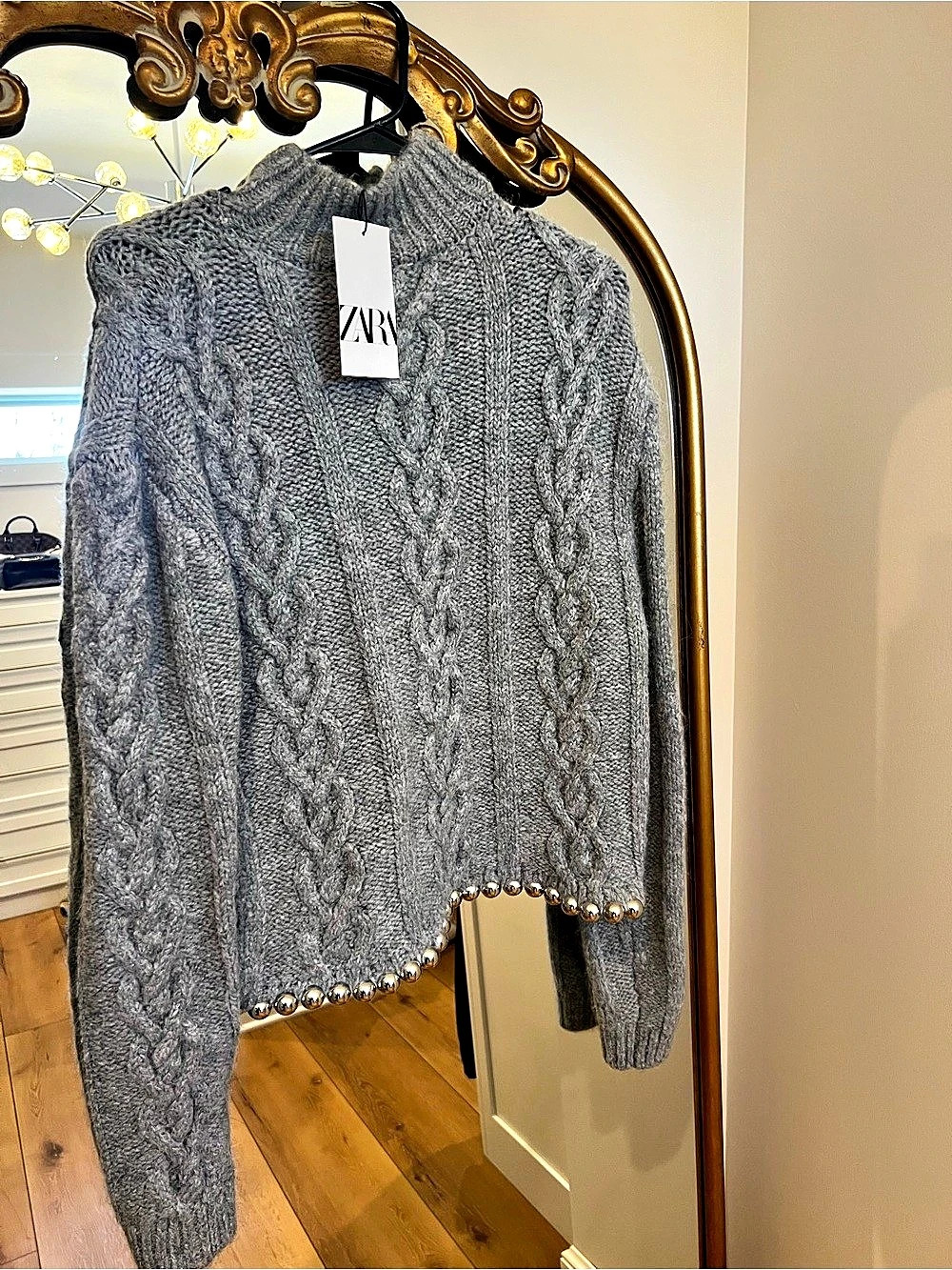ZARA Cable Knit Sweater in Gray NWT